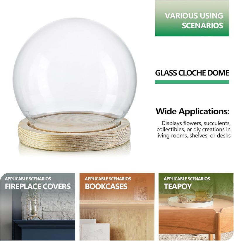 ZEERSHEE Round Glass Display Dome Cloche with Wooden Base for Home Decoration Diameter 4.7 Inches - Image 5